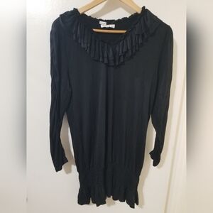 💕 3/$15 Claudia Richard NWT Black Smocked Tunic Top Stretch Ruffle Hem L